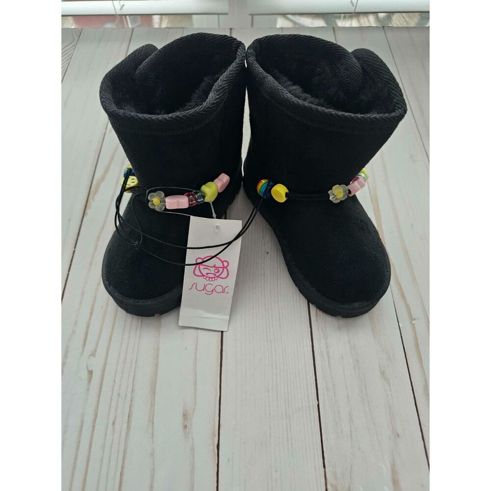NWT Sugar Girls Size 5M Black Ankle Boots Colorful Beaded Charm Detail